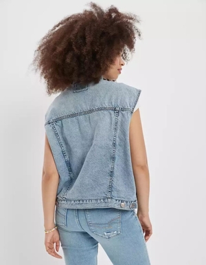 Vestes American Eagle AE Denim Vest Lavage Clair Femme | YSB-77924531